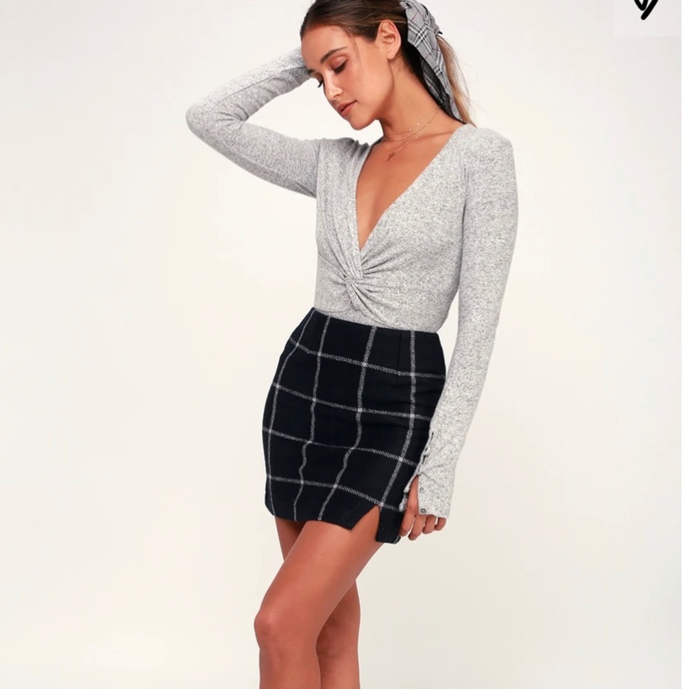 Spence Navy Blue Plaid Mini Skirt